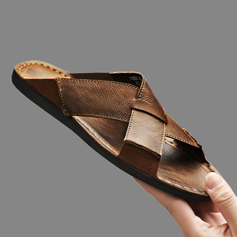 Men'S Fashion News - Fashion Genuine Leather Men Slippers Summer