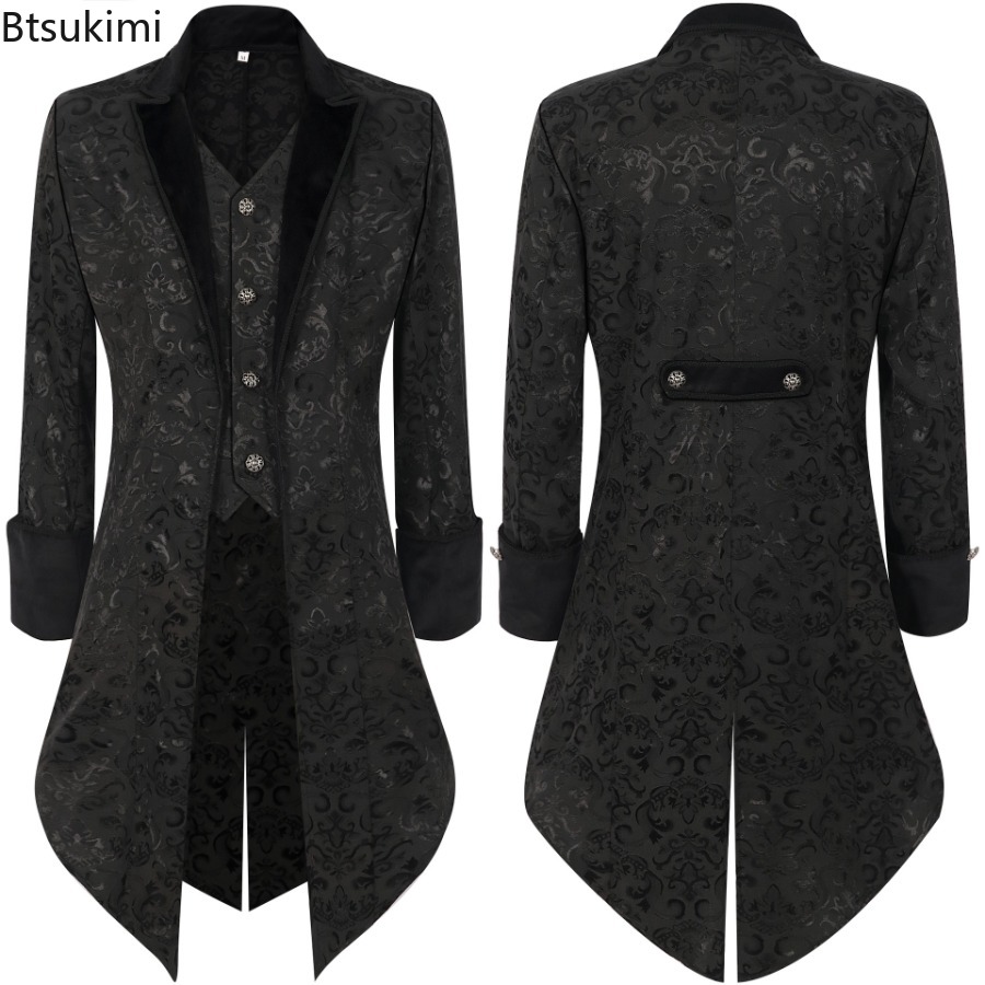 Men'S Fashion Videos - 2026 Fashion Men's Creases Tailcoat Steampunk