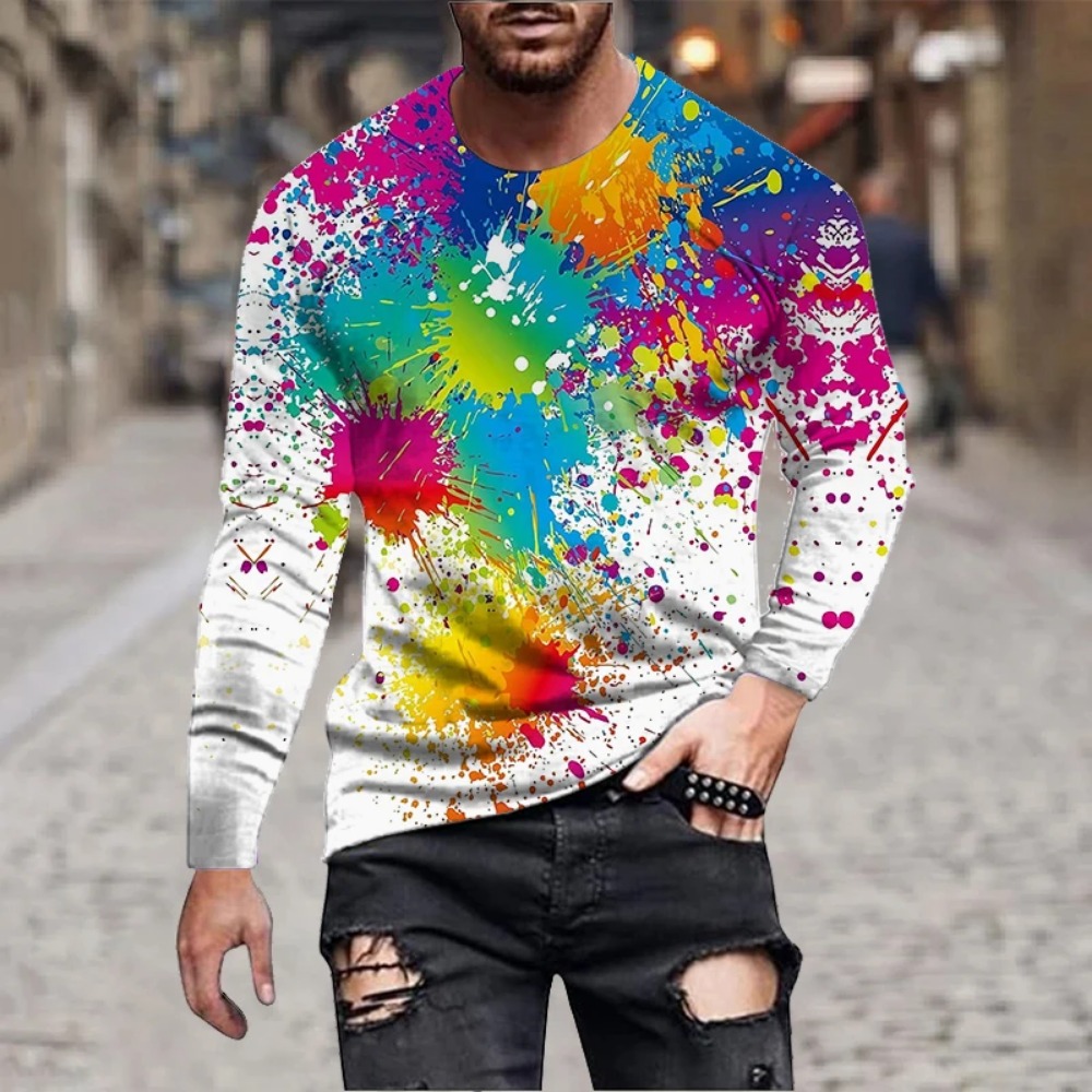 Men Rainbow Paint Splash 3D Pr - Men'S Fashion T Shirts recension och pris