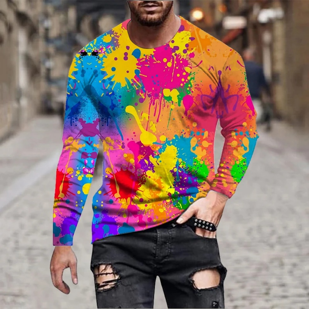 Men Rainbow Paint Splash 3D Pr - Men'S Fashion T Shirts recension och pris