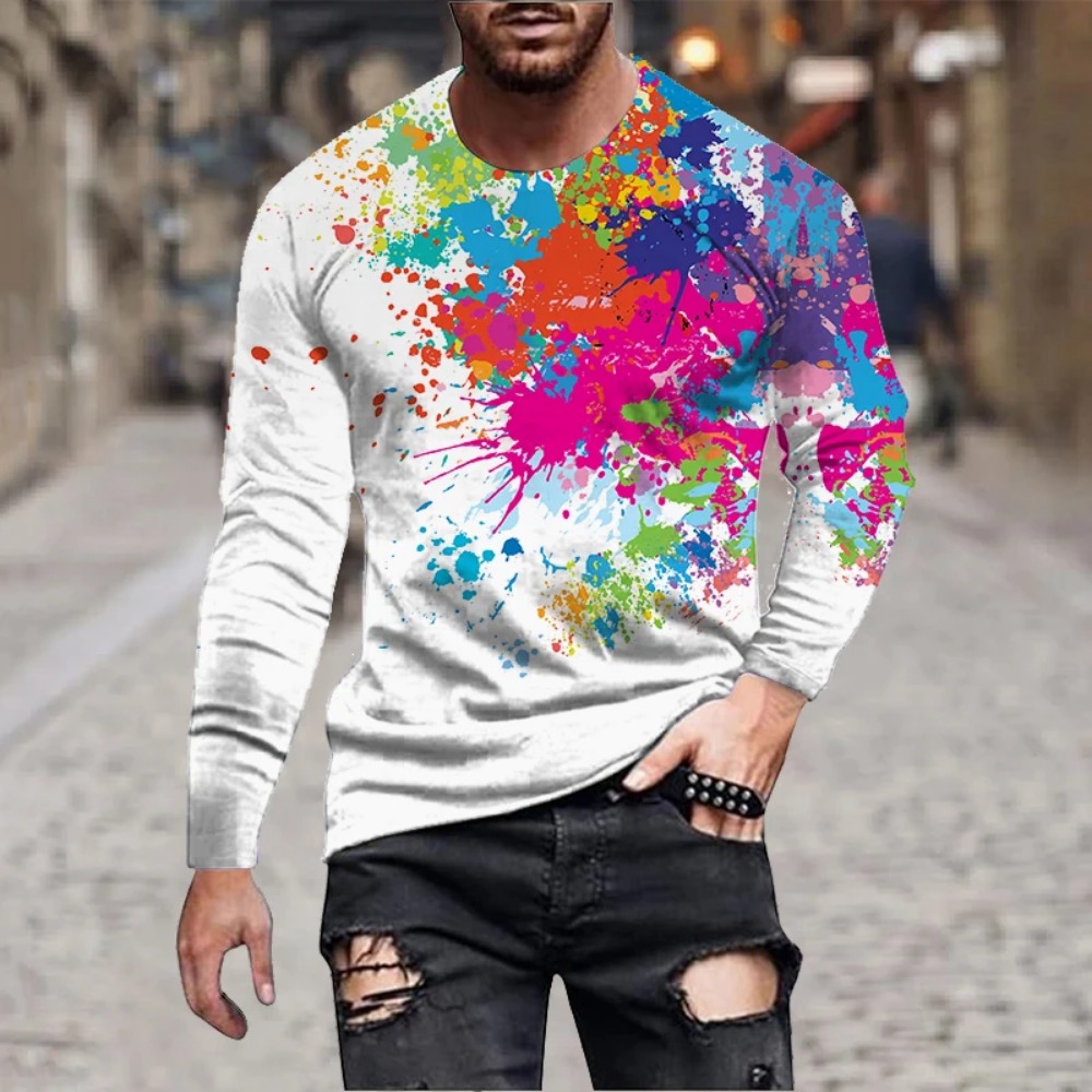 Men Rainbow Paint Splash 3D Pr - Men'S Fashion T Shirts recension och pris