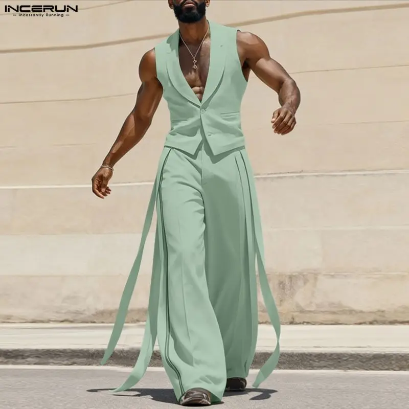 INCERUN Men Sets Solid Color V - Mens Fashion Summer recension och pris