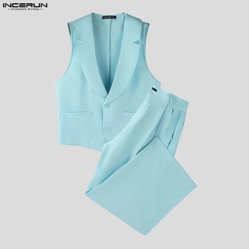 INCERUN Men Sets Solid Color V - Mens Fashion Summer recension och pris