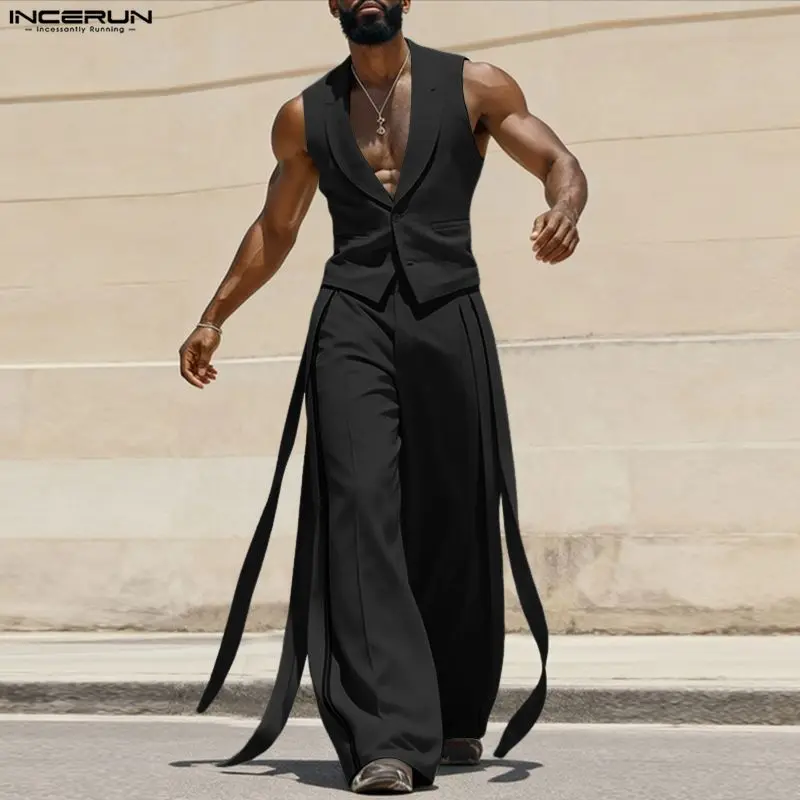 INCERUN Men Sets Solid Color V - Mens Fashion Summer recension och pris