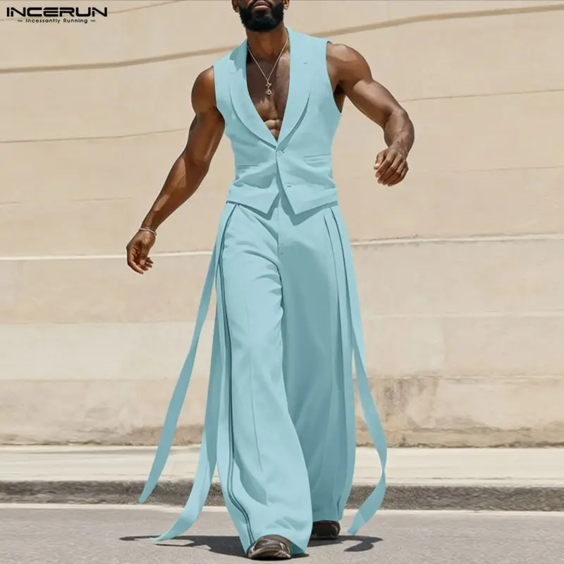 INCERUN Men Sets Solid Color V - Mens Fashion Summer recension och pris
