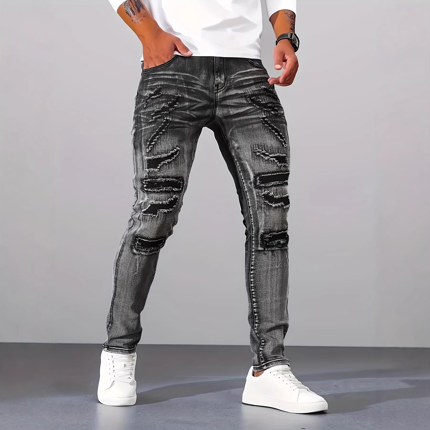 Men Grey Slim Simple Casual Da - Men'S Fashion Grey Jeans recension och pris