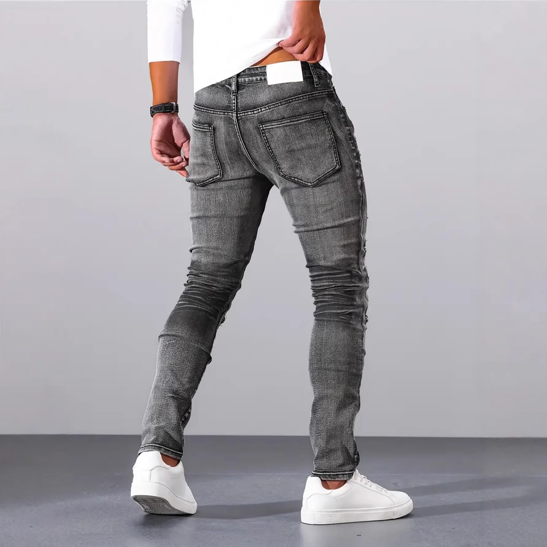 Men Grey Slim Simple Casual Da - Men'S Fashion Grey Jeans recension och pris