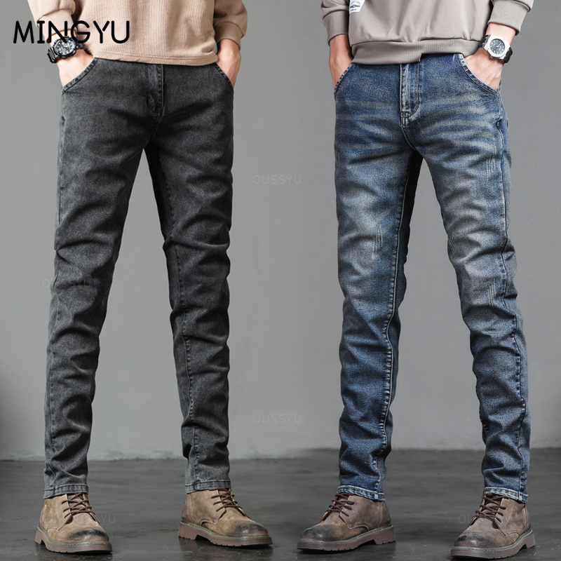 Autumn Winter Cotton Men's Cla - Men'S Fashion Grey Jeans recension och pris