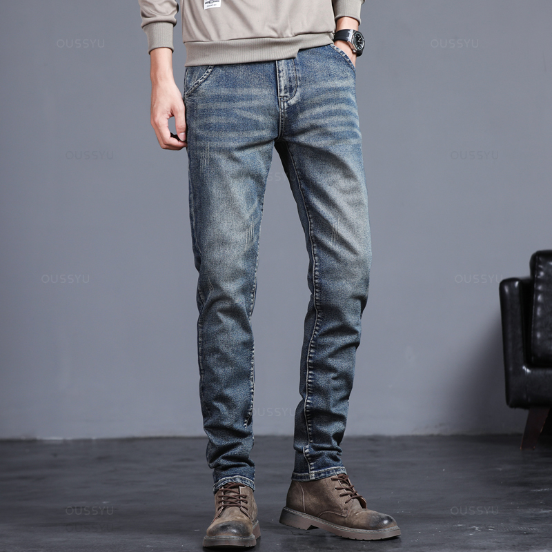 Autumn Winter Cotton Men's Cla - Men'S Fashion Grey Jeans recension och pris