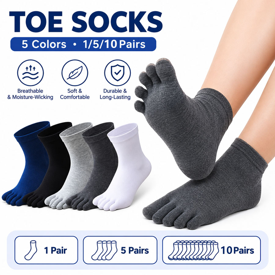1/5/12 Pairs Unisex Cotton Toe - Socks Ankle Men recension och pris