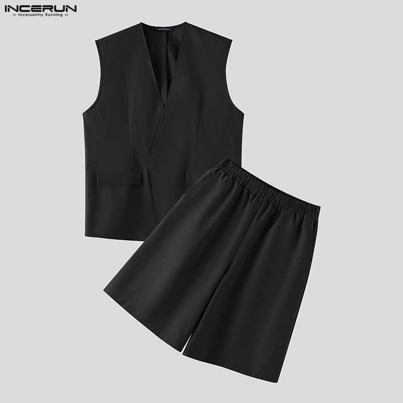 INCERUN Men Sets Solid Color V - Mens Fashion Summer recension och pris